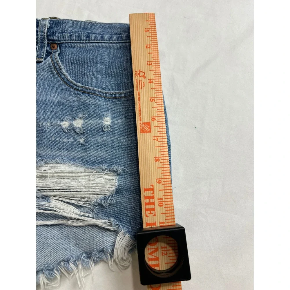 Levi's 501 Original‎ Cut Off Shorts Women 29 Blue Distressed Denim High Rise F1